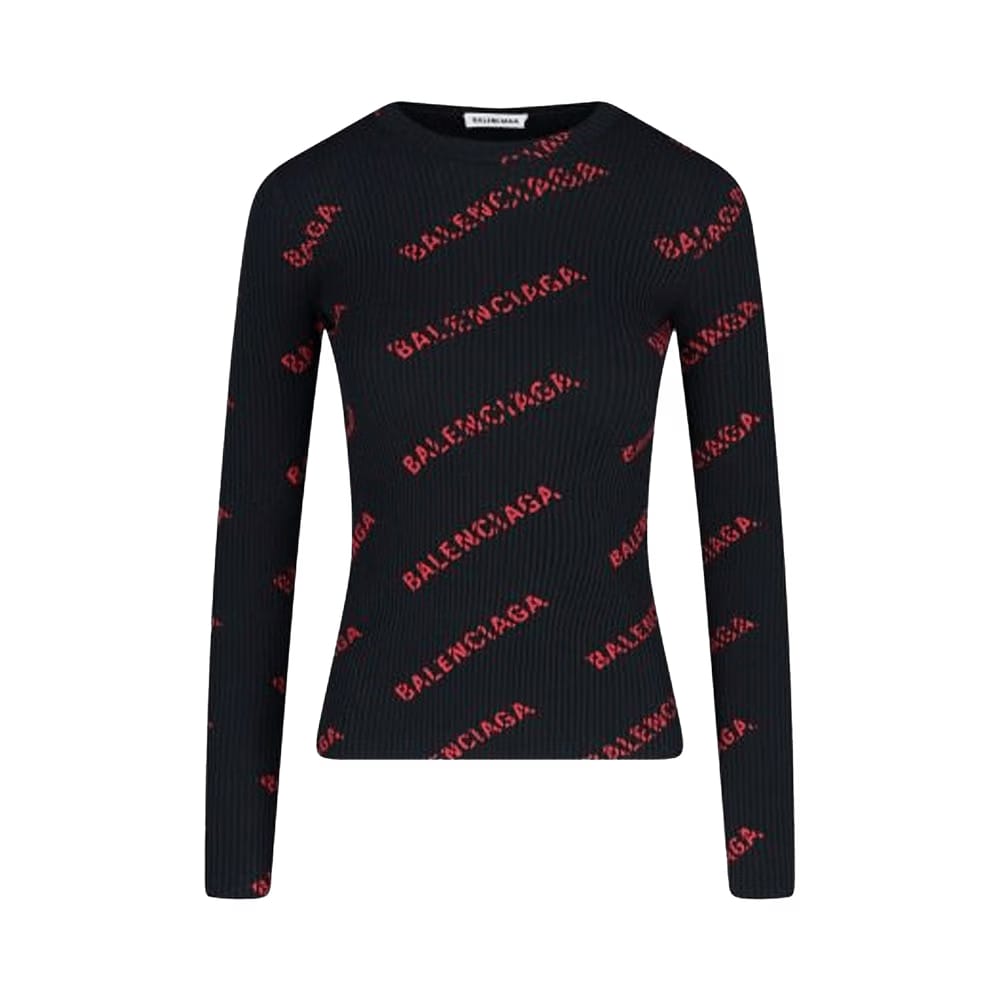 Balenciaga Logo Intarsia Crewneck Sweater Black/Red