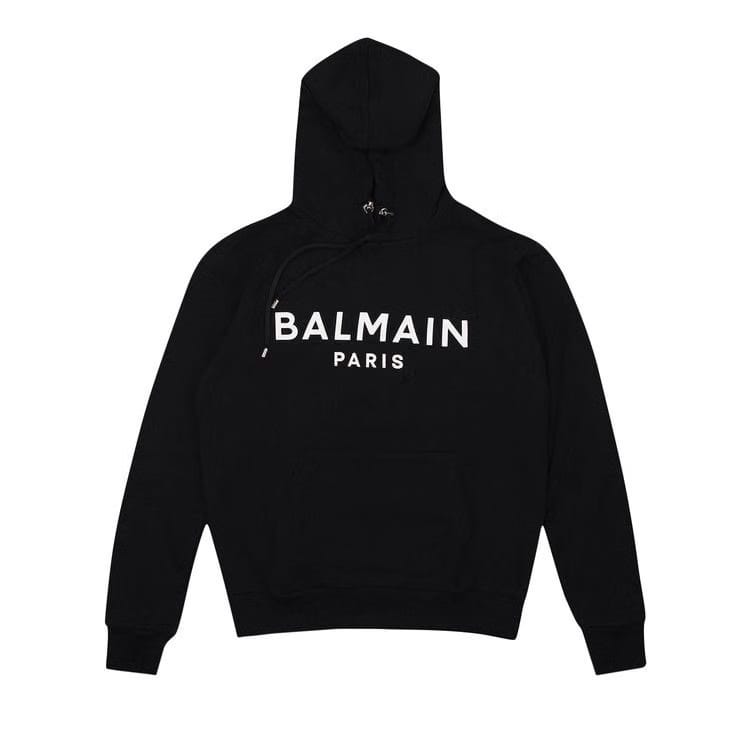 Balmain Logo Printed Drawstring Hoodie Black/White