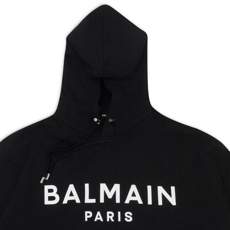 Balmain Logo Printed Drawstring Hoodie Black/White