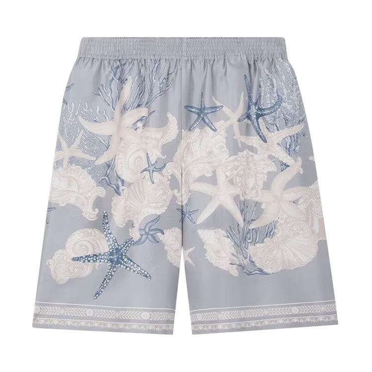 Versace Printed Silk Twill Shorts Concrete/Dusty Blue/Bone