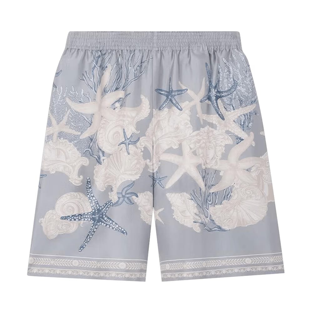 Versace Printed Silk Twill Shorts Concrete/Dusty Blue/Bone
