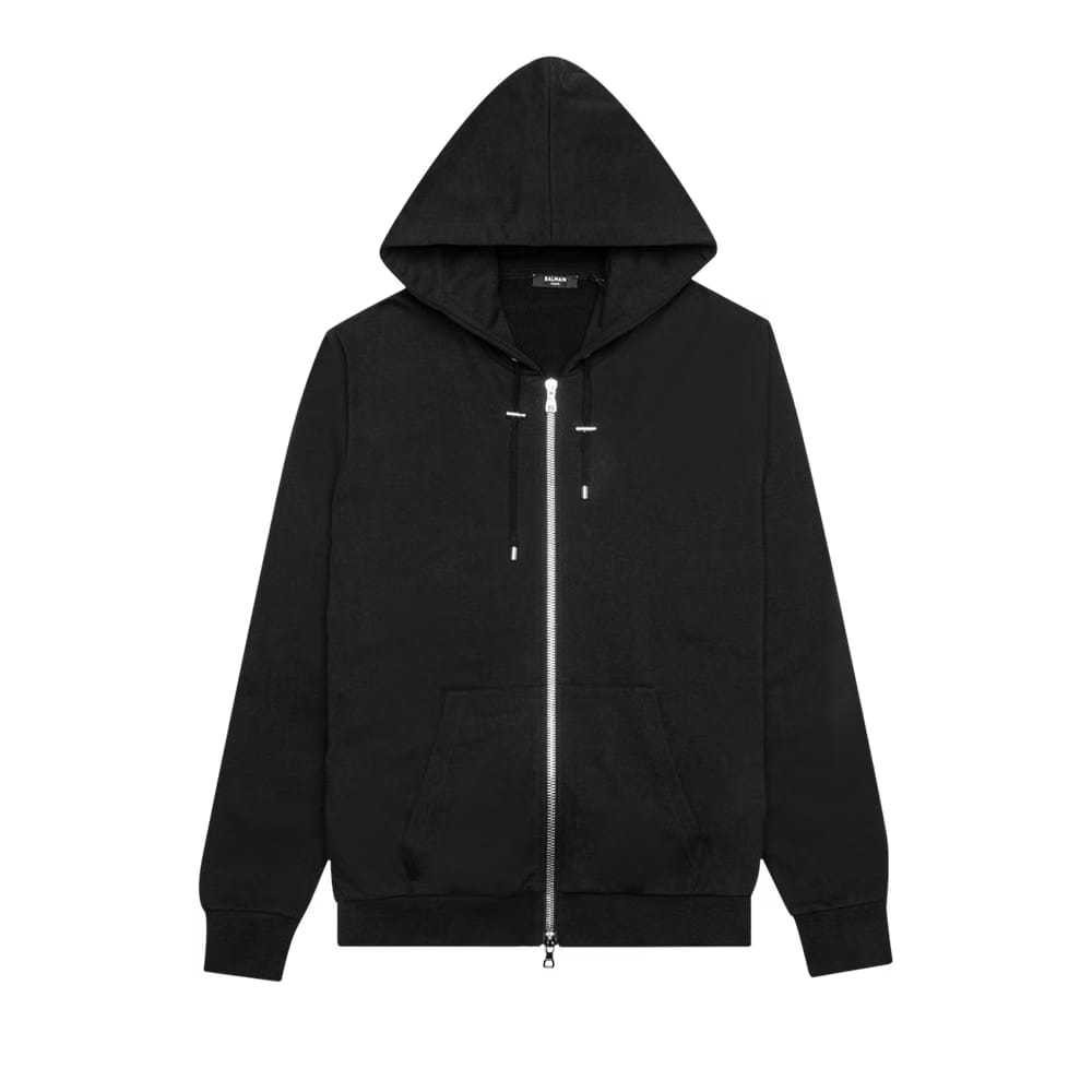 Balmain Zipped Flock Hoodie Black