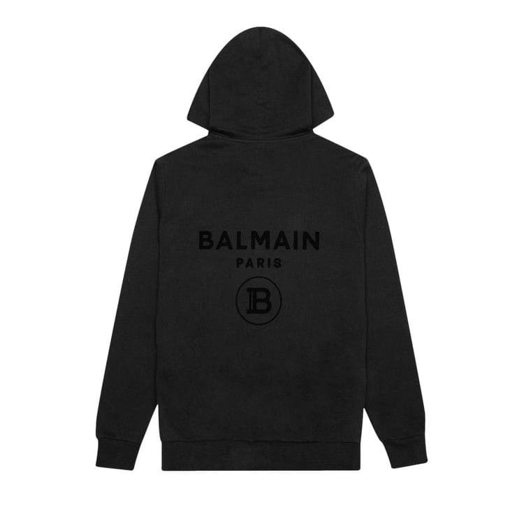 Balmain Zipped Flock Hoodie Black