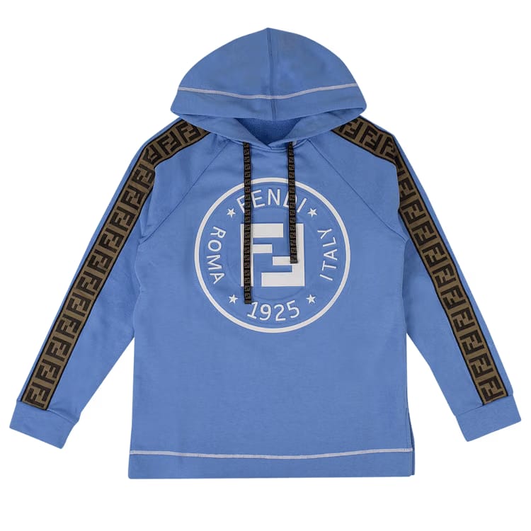 Fendi Logo Stripe Hoodie Blue