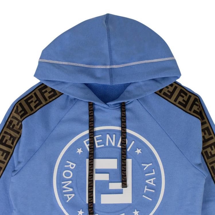 Fendi Logo Stripe Hoodie Blue