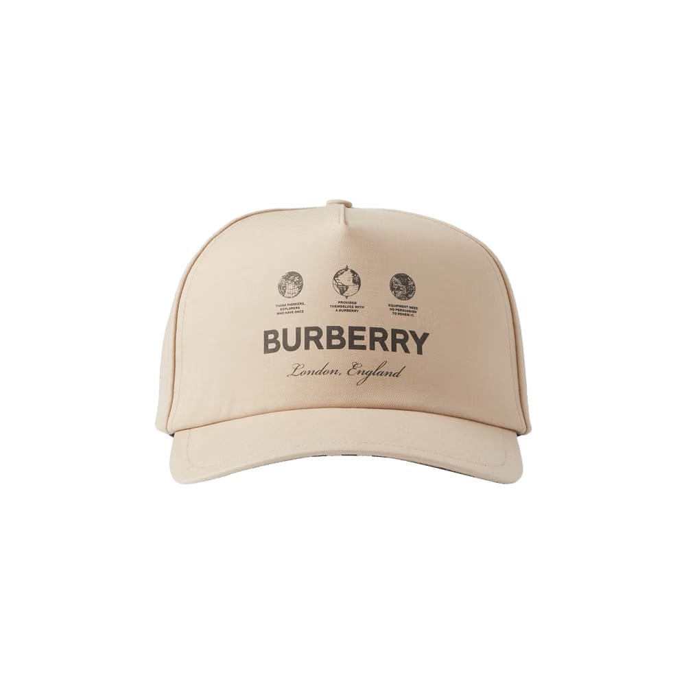 Burberry Label Print Gabardine Cap Soft Fawn