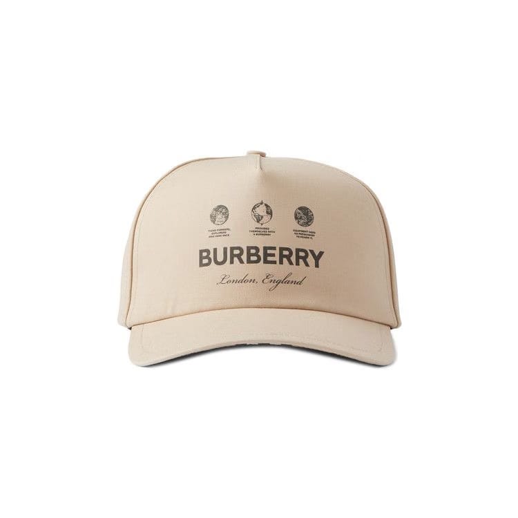 Burberry Label Print Gabardine Cap Soft Fawn