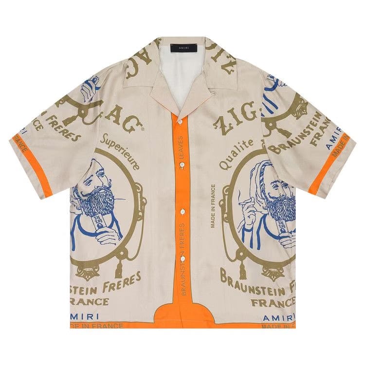 Amiri Zig Zag Rolling Paper Button Down Shirt Beige