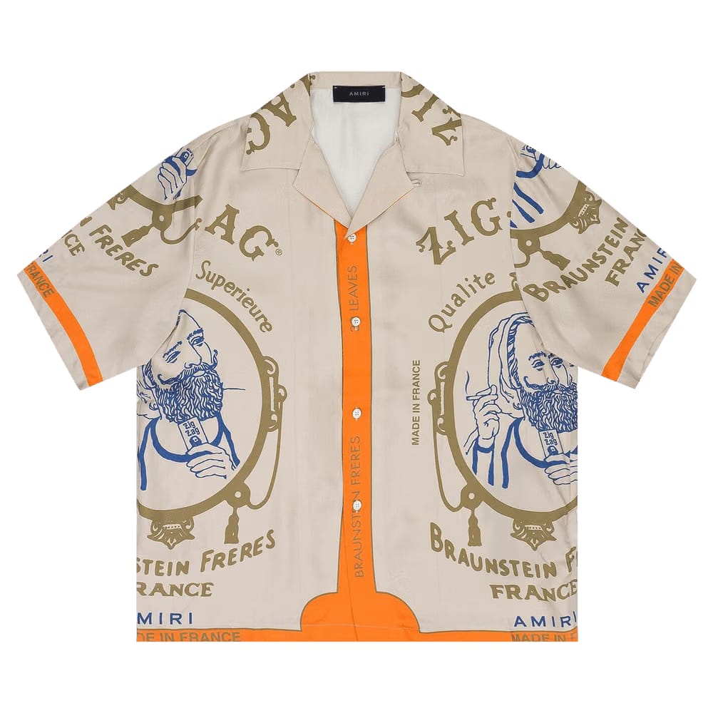 Amiri Zig Zag Rolling Paper Button Down Shirt Beige