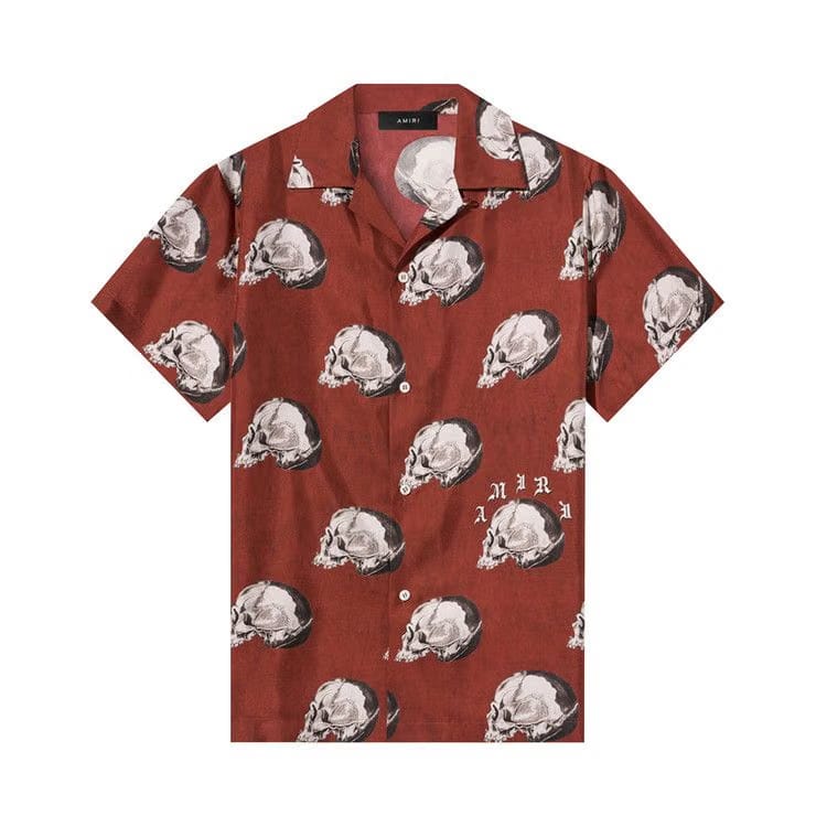 Amiri All Over Skull Bowling Shirt Red