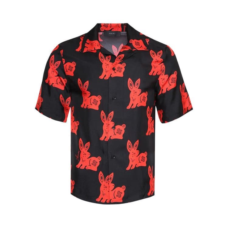 Amiri Rabbit Allover Bowling Shirt Black/Red