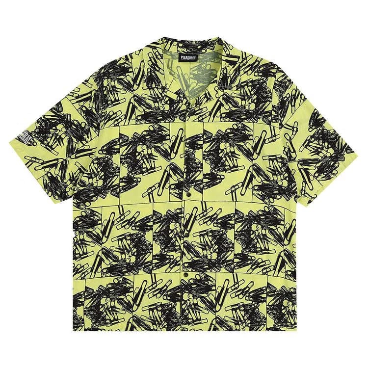 Pleasures Clips Button Down Shorts-Sleeve Shirt Yellow