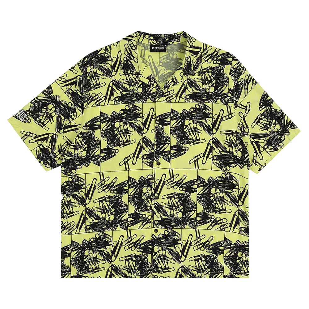 Pleasures Clips Button Down Shorts-Sleeve Shirt Yellow