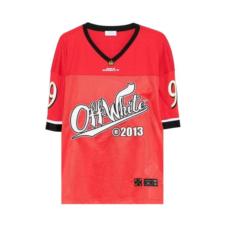 Off-White Type Logo Mesh Football Shorts-Sleeve T-Shirt Red/White