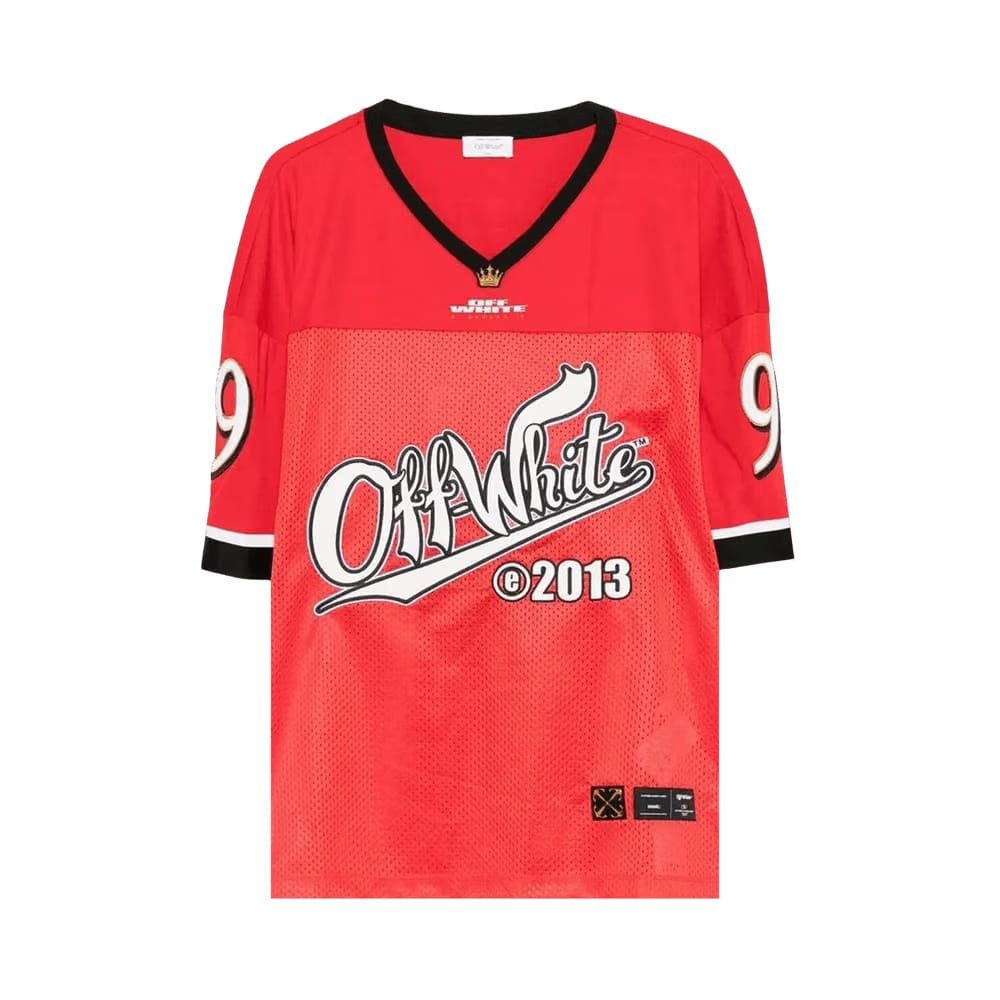Off-White Type Logo Mesh Football Shorts-Sleeve T-Shirt Red/White