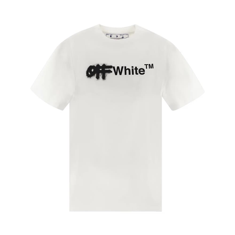 Off-White Spray Helvetica Over Skate Shorts-Sleeve T-Shirt White/Black