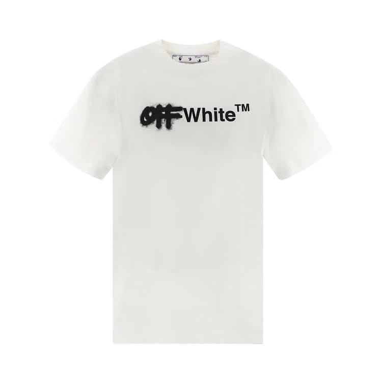 Off-White Spray Helvetica Over Skate Shorts-Sleeve T-Shirt White/Black
