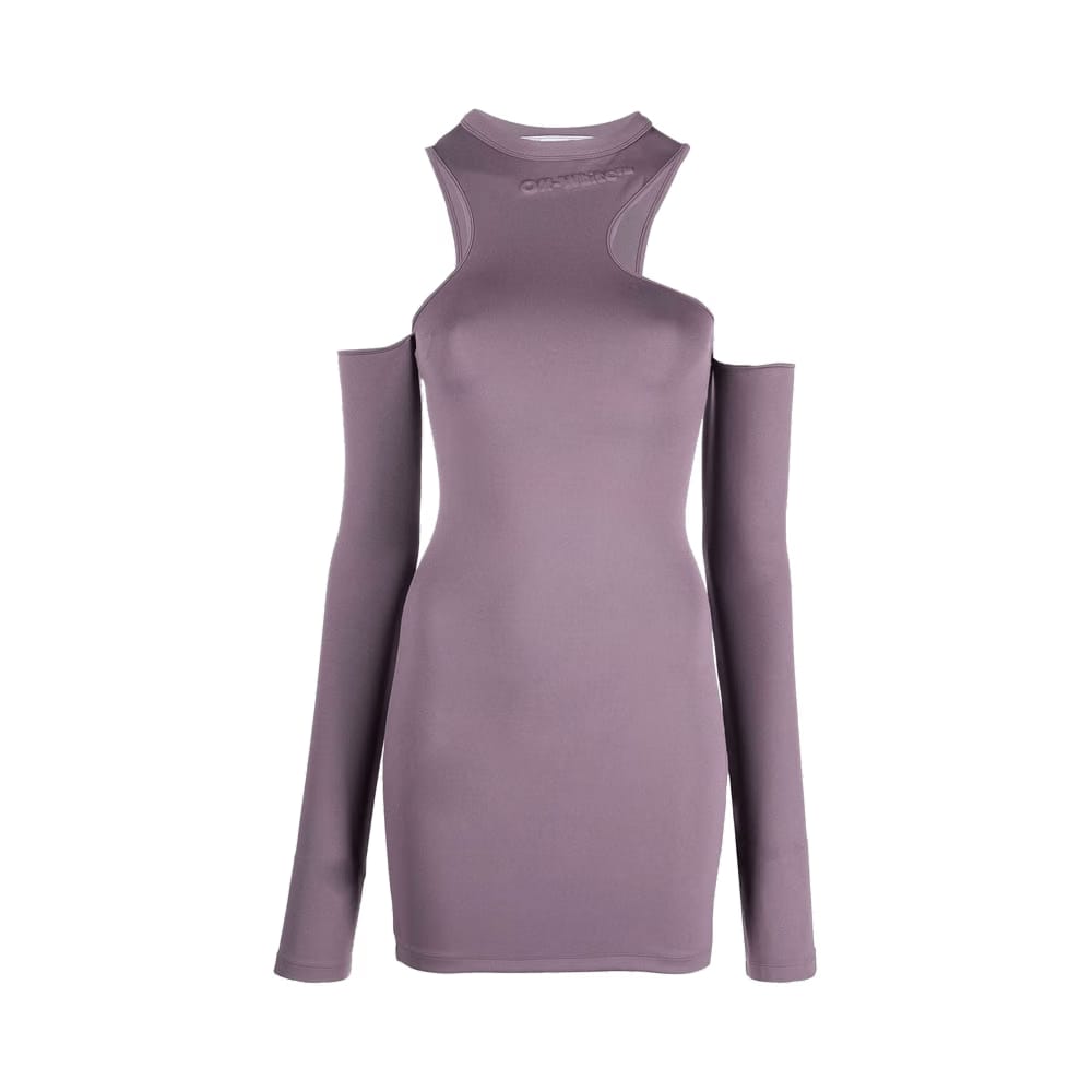 Off-White Sleek Asymmetric Long-Sleeve Mini Dress Violet