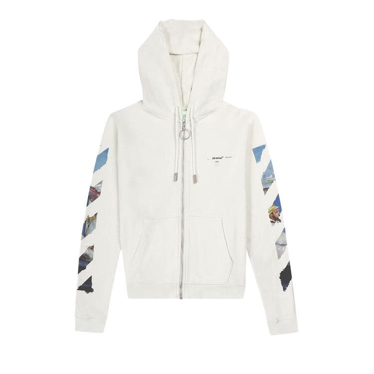 Off-White Diag Multicolour Zipped Hoodie White