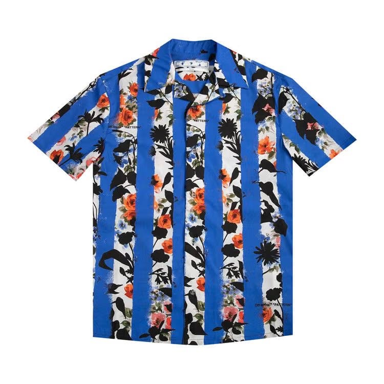 Off-White Striped Flower Holiday Shirt Multicolor