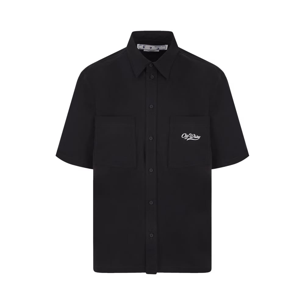 Off-White Wave Off Summer Shorts-Sleeve Shirt Black/White
