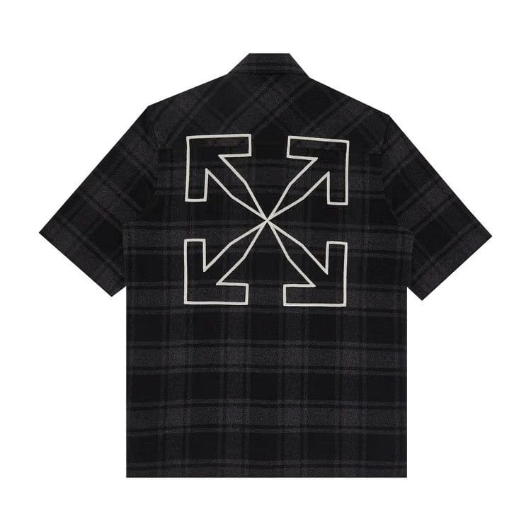 Off-White Outline Arr Flan Over Shorts-Sleeve Shirt Grey Black