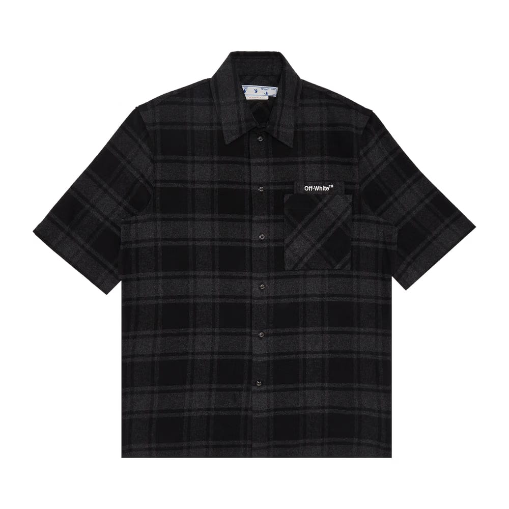 Off-White Outline Arr Flan Over Shorts-Sleeve Shirt Grey Black