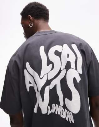 All Saints Orlando back Print T-Shirt in Jackson Blue