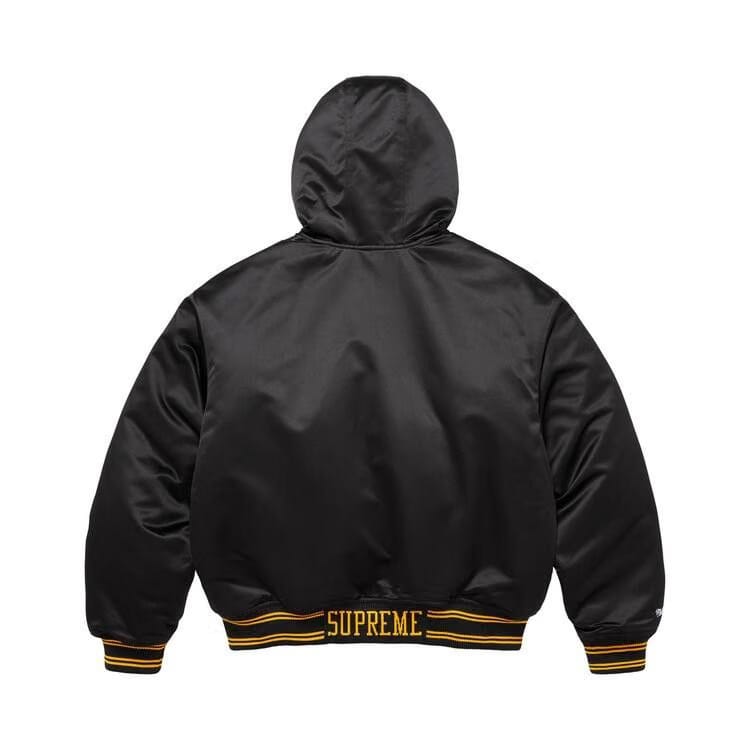 Supreme x Mitchell & Ness Lined Hooded Satin Varsity Jacket Black