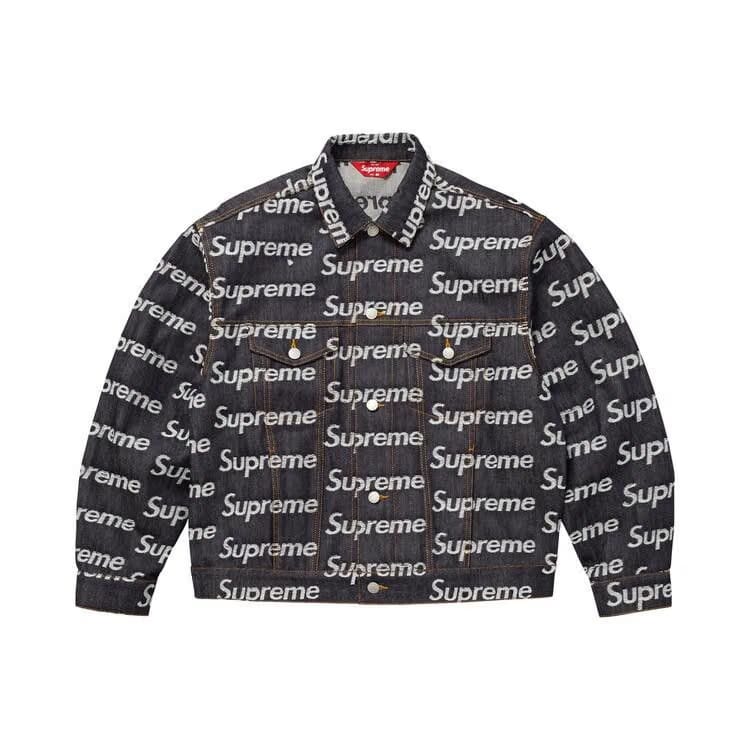 Supreme Jacquard Logos Denim Trucker Jacket Rigid Indigo