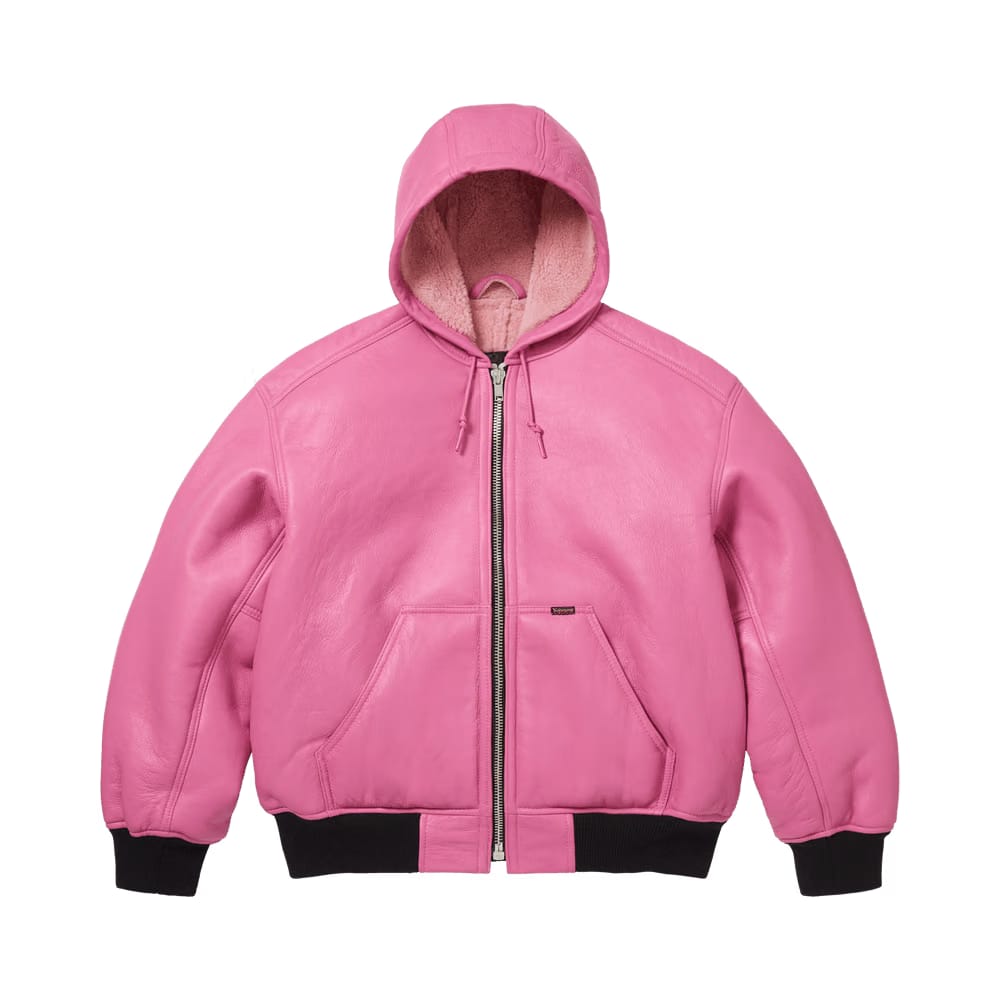 Supreme x Schott Shearling Hooded Work Jacket Pink