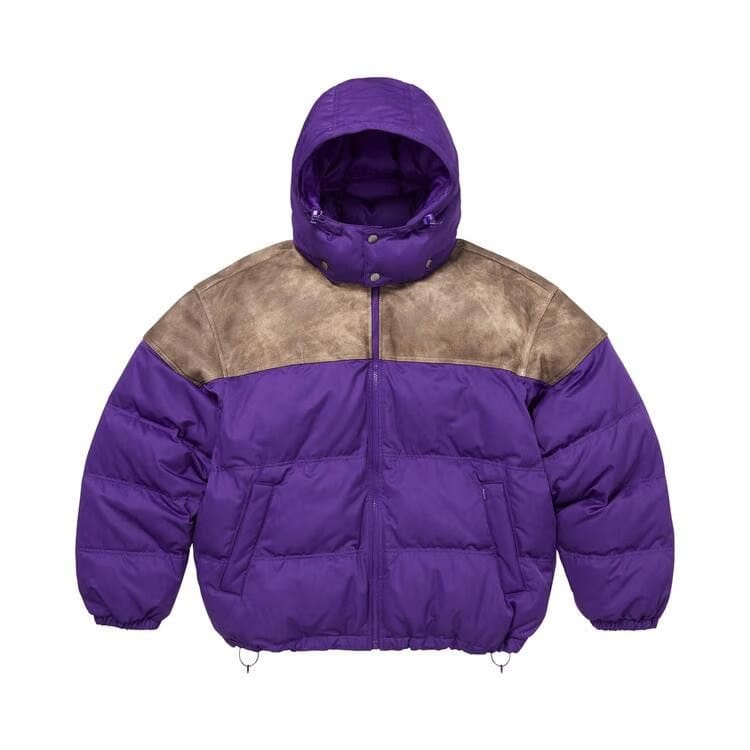 Supreme Leather Yoke Puffer Jacket Purple
