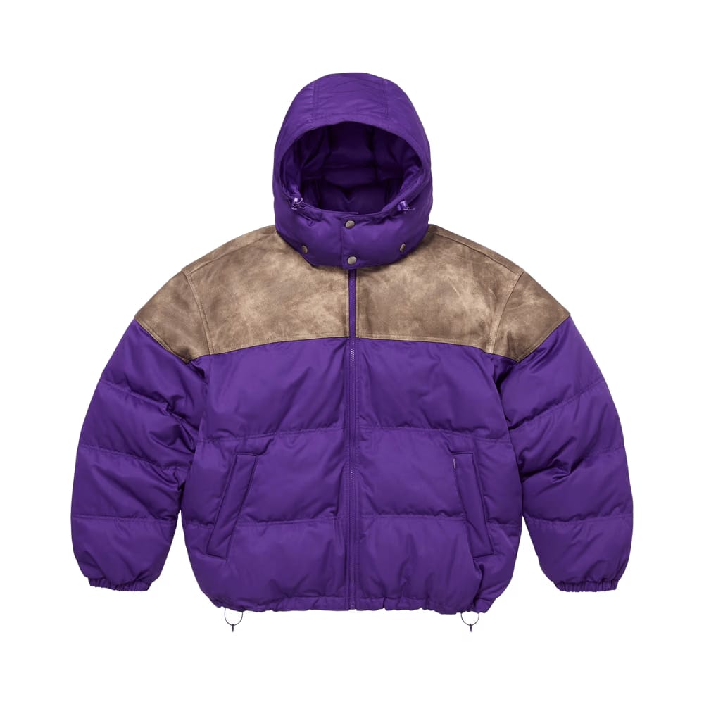Supreme Leather Yoke Puffer Jacket Purple
