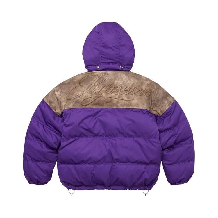 Supreme Leather Yoke Puffer Jacket Purple