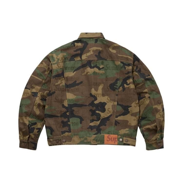 Supreme Jacquard Logos Denim Trucker Jacket Woodland Camo