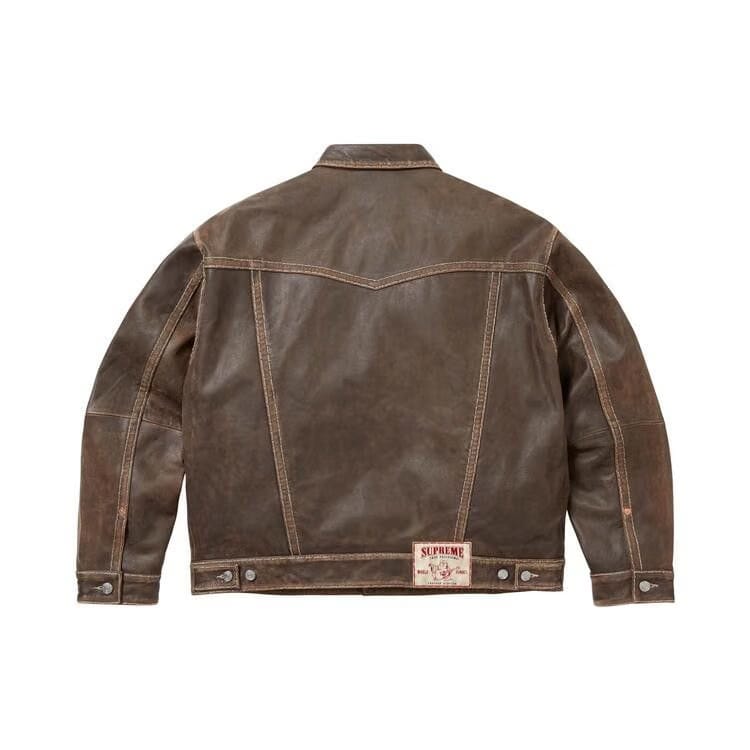 Supreme x True Religion Leather Trucker Jacket Brown