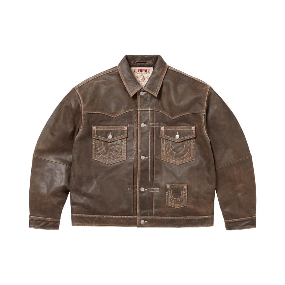 Supreme x True Religion Leather Trucker Jacket Brown