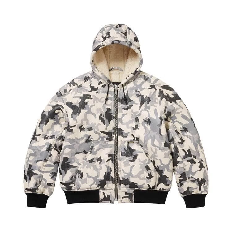 Supreme x Schott Shearling Hooded Work Jacket Snow Camo