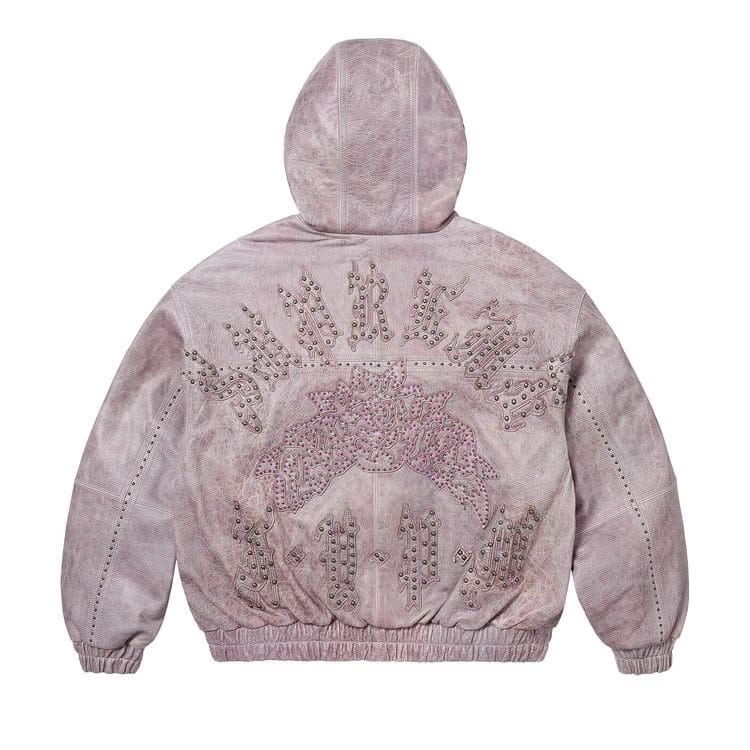 Supreme Studded Hooded Leather Jacket Lilac