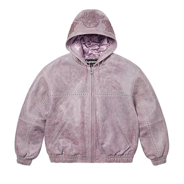 Supreme Studded Hooded Leather Jacket Lilac
