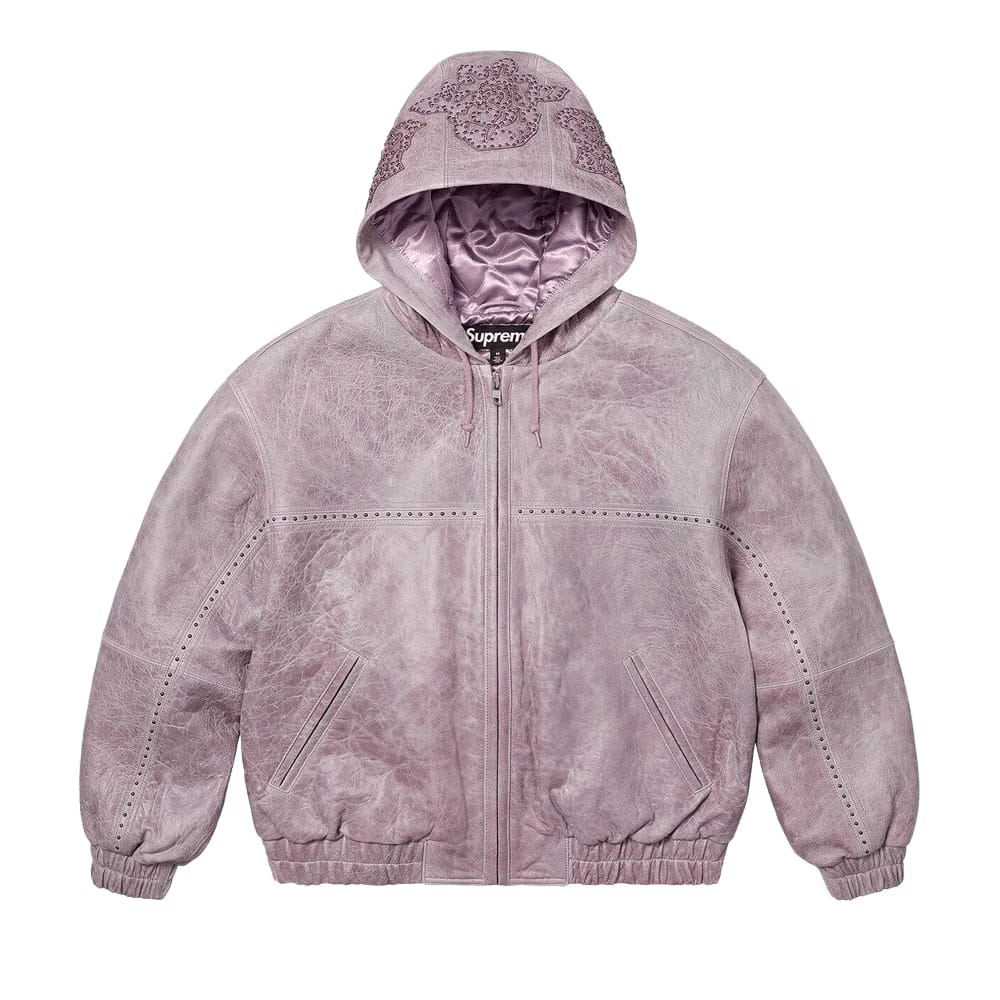 Supreme Studded Hooded Leather Jacket Lilac