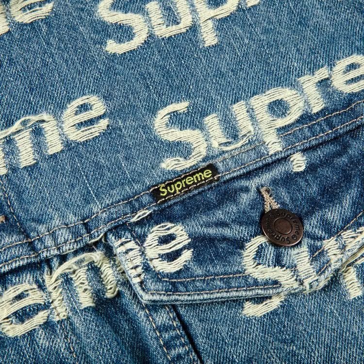 Supreme Frayed Logos Denim Trucker Jacket Blue