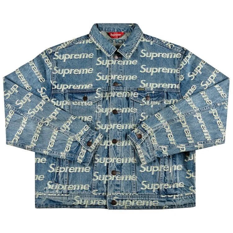 Supreme Frayed Logos Denim Trucker Jacket Blue