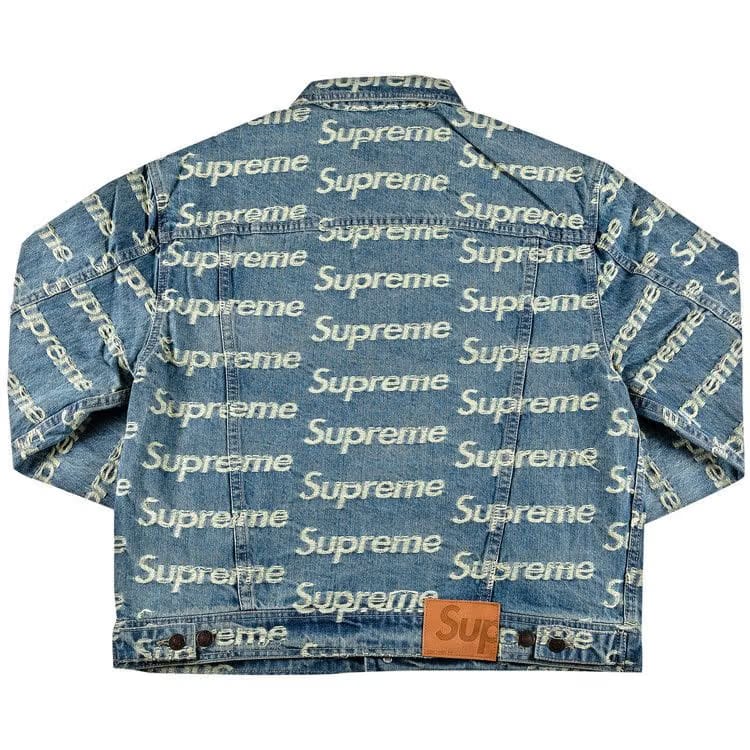Supreme Frayed Logos Denim Trucker Jacket Blue