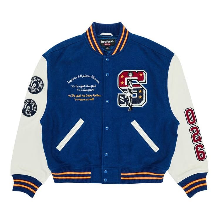 Supreme x HYSTERIC GLAMOUR Varsity Jacket Blue