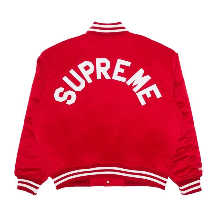 Supreme x Mitchell & Ness Satin Varsity Jacket Red