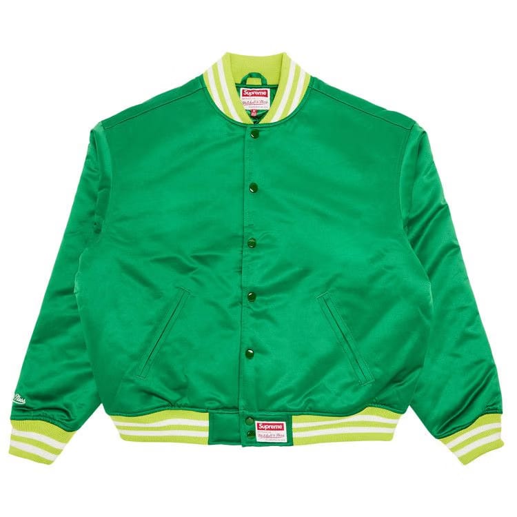 Supreme x Mitchell & Ness Satin Varsity Jacket Green