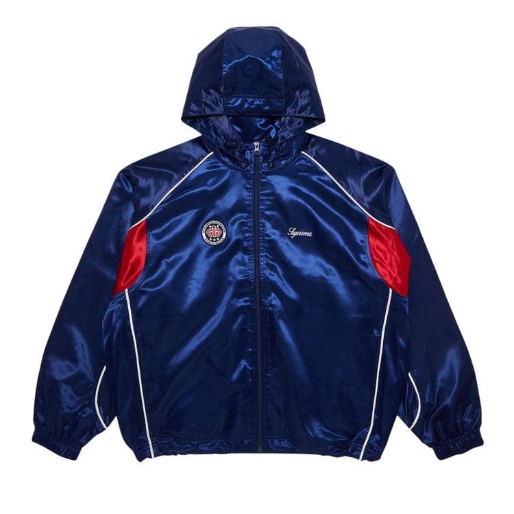 Supreme Satin Hooded Track Jacket Navy