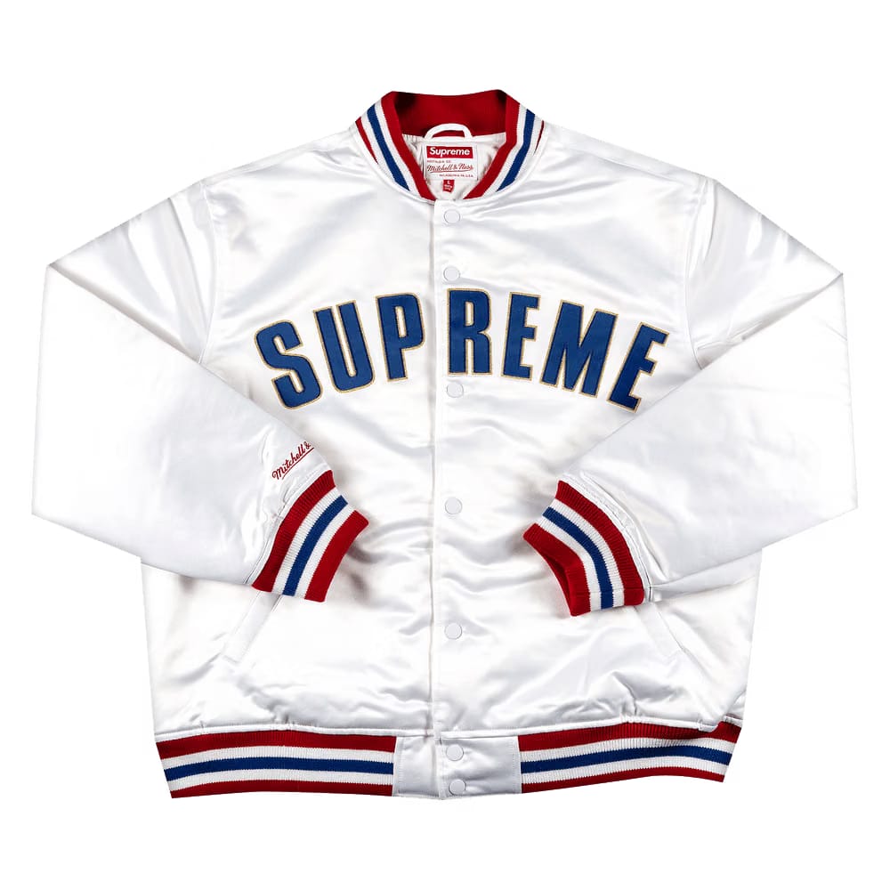 Supreme x Mitchell And Ness Satin Varsity Jacket White