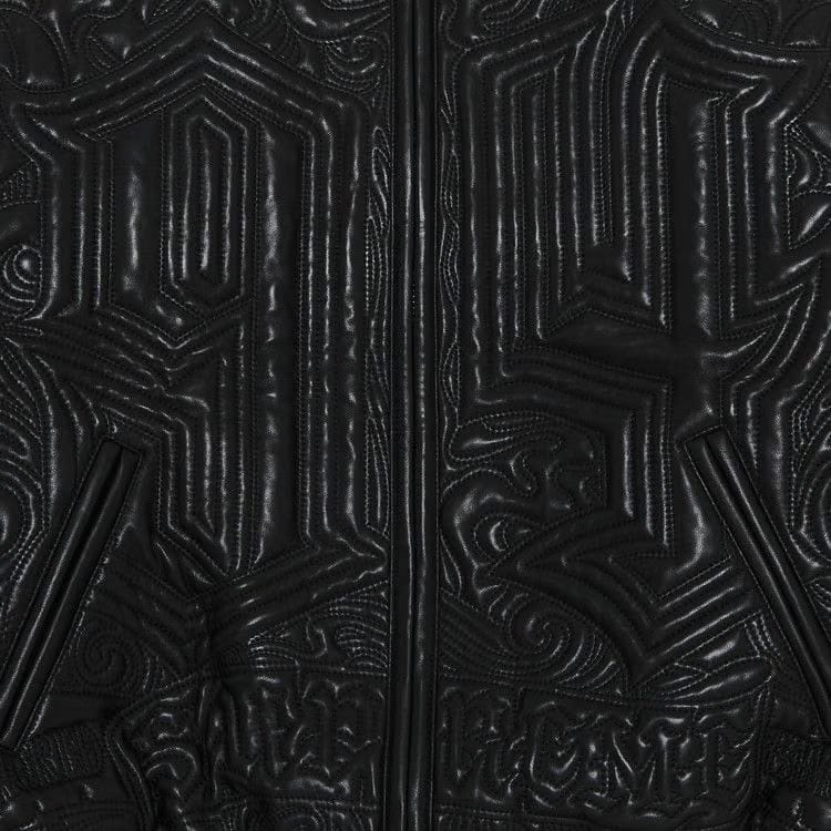 Supreme Mister Cartoon Embroidered Leather Jacket Black